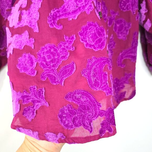 Anthropologie Pilcro Velvet Appliqué Blouse Boho Chic Plum Purple Button Front - Picture 5 of 10